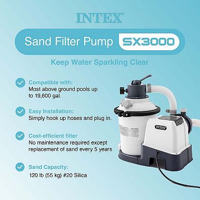 Intex 26651EG 3,000 GPH Above Ground Pool Sand Filter Pump with Automatic Timer