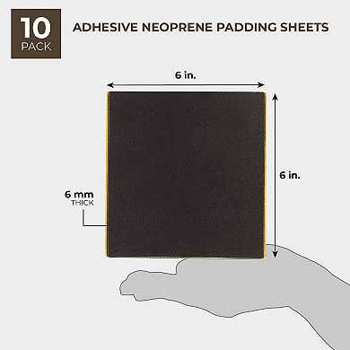 10 Pack Adhesive Foam Padding 1/4 Inch Thick Neoprene Rubber Sheets, Black, 6x6"