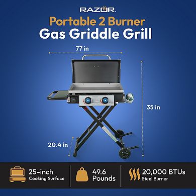 Razor Griddle GGC2030M 25" 2 Burner LP Propane Gas with Folding Shelf, Steel
