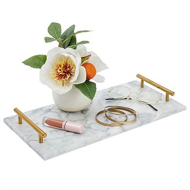 Rectangle Marble Tray With Handles (15 X 7.5 X 0.4 In)