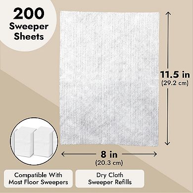 200 Pack Disposable Dry Mop Pads for Floor Cleaning, Cloth Refills for Sweeper