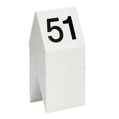 Set of 25 Acrylic Table Numbers for Wedding, Plastic 51-75 Tent Cards, 3 x 2.75