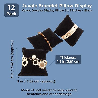 Juvale Bracelet Pillow Display 12-Pack Velvet Jewelry Display Pillow 3 x 3 inches - Black