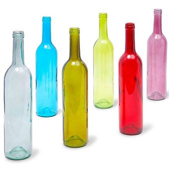 6 Pack Decorative Colored Wine Bottles for Home Decor, 750ml, 6 Assorted Colors