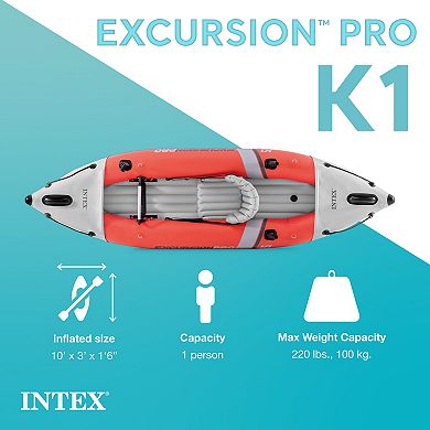 Intex Excursion Pro K1 Single Person Inflatable Vinyl Fishing Kayak w/ Oar/Pump