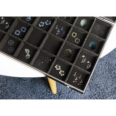 Black Jewelry Display Tray with Velvet Lining for Gemstones, Rocks (24 Slots, 14 x 9.5 x 2 In)