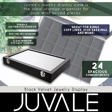 Black Jewelry Display Tray with Velvet Lining for Gemstones, Rocks (24 Slots, 14 x 9.5 x 2 In)