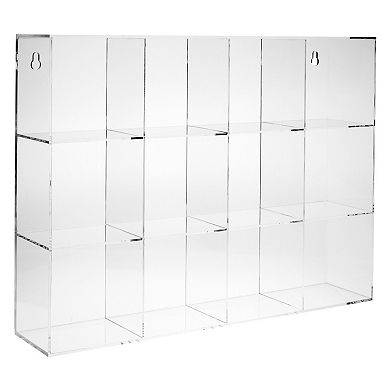 Hanging Clear Acrylic Display Case with Shelves, 12 Compartment Showcase for Collectibles, Figurines (16 x 12 x 3 In)