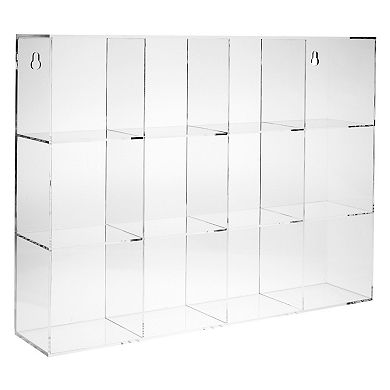 Hanging Clear Acrylic Display Case with Shelves, 12 Compartment Showcase for Collectibles, Figurines (16 x 12 x 3 In)