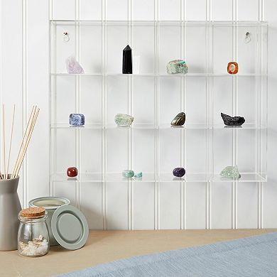 Hanging Clear Acrylic Display Case with Shelves, 12 Compartments, 16 x 12 x 3"