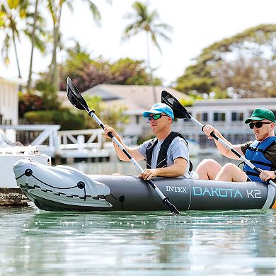 Intex Dakota K2 2 Person Vinyl Inflatable Kayak and Accessory Kit w/ Oars & Pump