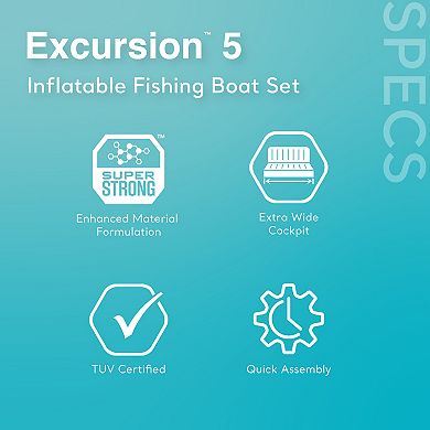 Intex Excursion Inflatable 5 Person Water Fishing River Boat Raft Set with Oars