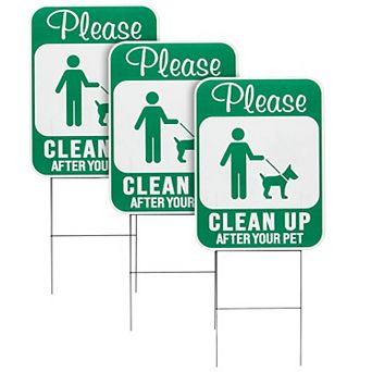 Set of 6 Please Clean Up After Your Dog Sign with H-Stakes for Front Yard, Double-Sided Pet Waste Signs (9 x 12 in