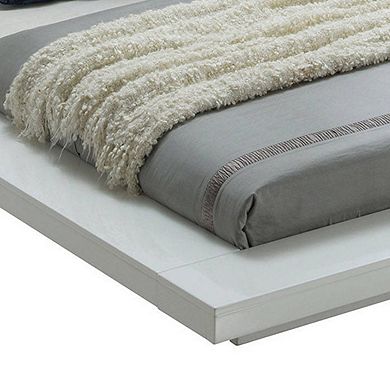 Wooden Queen Size Low Profile Bed with Padded Headboard, White