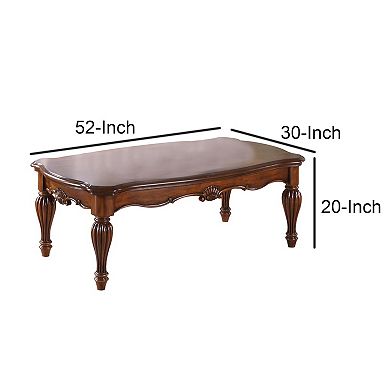 Vintage Rectangular Wooden Coffee Table with Fluted Legs, Cherry Brown
