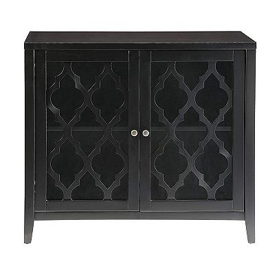 Storage Cabinet with 2 Doors and Quatrefoil Design, Black
