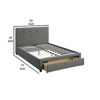 Upholstered Wooden Full Bed With Button Tufted Headboard & Lower Storage Drawer Gray