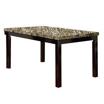 Slick Finish Faux Marble & Pine Wood Dining Table, Brown