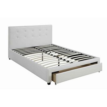 Striking Queen Bed WithDrawer,Pu White
