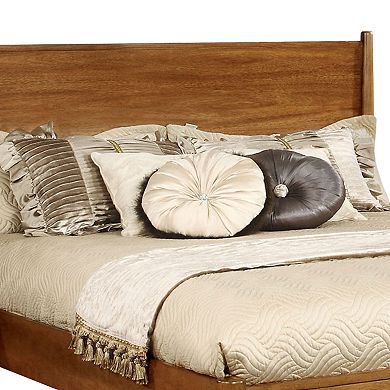 Mid Century Modern Wood Queen Bed with Round Tapered Legs, Rustic Oak