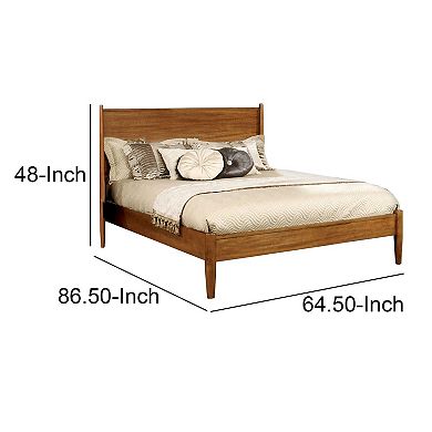 Mid Century Modern Wood Queen Bed with Round Tapered Legs, Rustic Oak