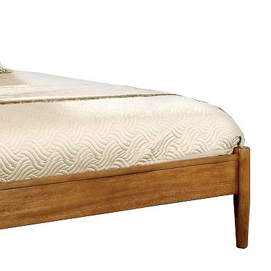 Mid Century Modern Wood Queen Bed with Round Tapered Legs, Rustic Oak