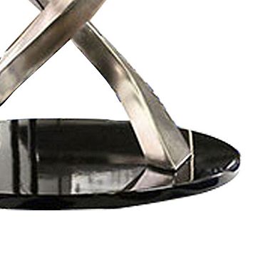 Contemporary Round Dining Table with Swirl Metal Base, Black and Silver