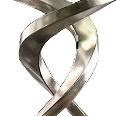 Contemporary Round Dining Table with Swirl Metal Base, Black and Silver