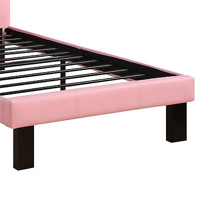 Faux Leather Upholstered Twin size Bed With tufted Headboard Pink