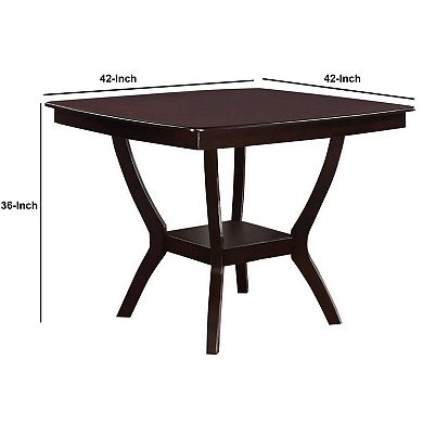Square Shaped Wooden Counter Height Table With Bottom Shelf Brown
