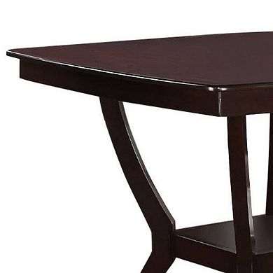 Square Shaped Wooden Counter Height Table With Bottom Shelf Brown