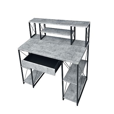 Metal Desk with 4 Open Bottom Shelves and Bookcase Hutch, Gray and Black