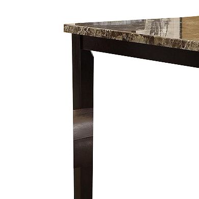 Spacious Wooden Counter High Table Faux Marble Top Brown