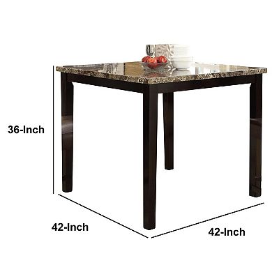 Spacious Wooden Counter High Table Faux Marble Top Brown