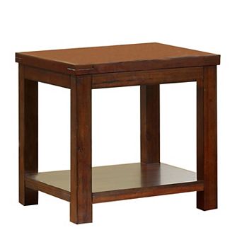 Square Shaped End Table with Open Bottom Shelf, Dark Cherry