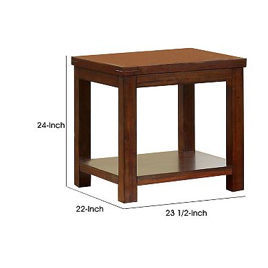 Square Shaped End Table with Open Bottom Shelf, Dark Cherry
