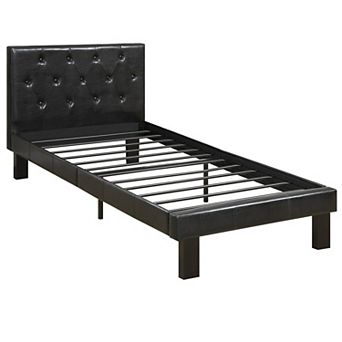 Faux Leather Upholstered Twin size Bed With tufted Headboard Black