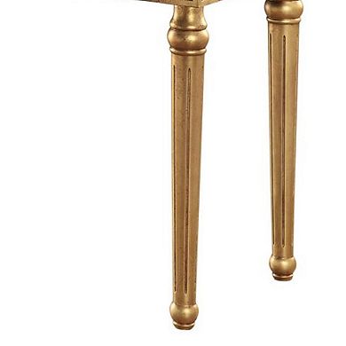 Marble Top Sofa Table With Fluted Detail Wooden Turned Legs, Gold