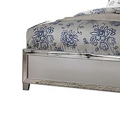 Stylish And Deluxe Queen Size Panel Bed, Silver