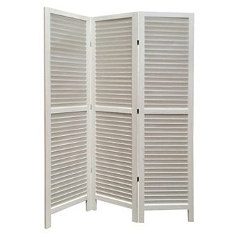 3 Panel Foldable Wooden Shutter Screen with Straight Legs, White