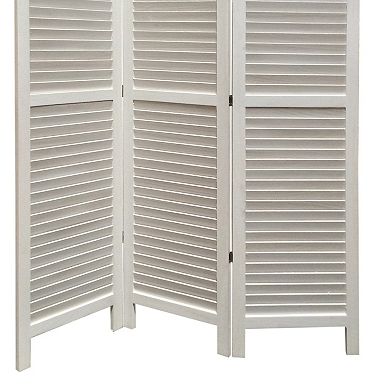 3 Panel Foldable Wooden Shutter Screen with Straight Legs, White