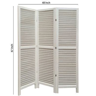 3 Panel Foldable Wooden Shutter Screen with Straight Legs, White
