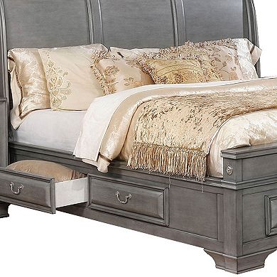 Wooden Queen Size Bed with Spacious Storage Drawers, Gray