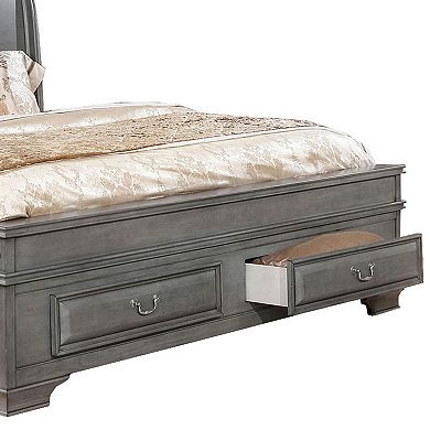 Wooden Queen Size Bed with Spacious Storage Drawers, Gray