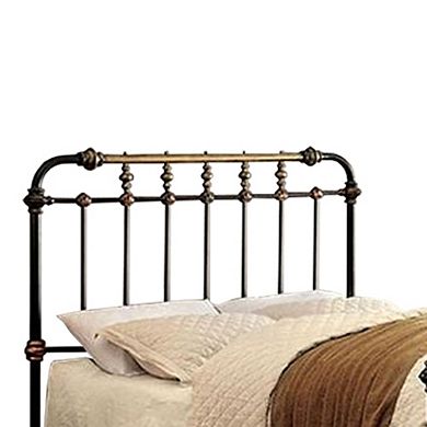 Curved Headboard Metal Full Size Bed with Spindles, Black and Gold