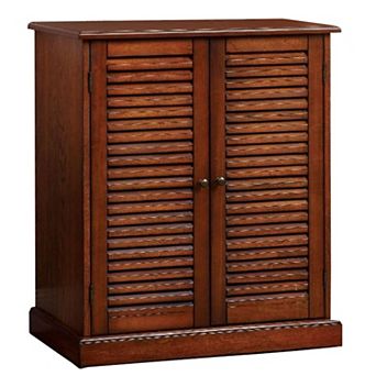 Double Door Solid Wood Shoe Cabinet with Blocked Panel Feet, Brown