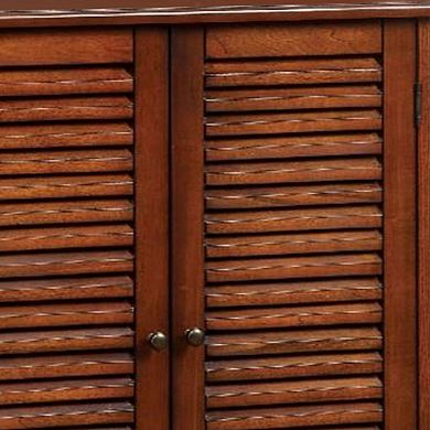Double Door Solid Wood Shoe Cabinet with Blocked Panel Feet, Brown