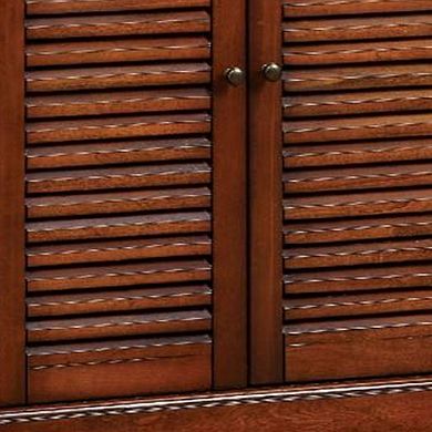 Double Door Solid Wood Shoe Cabinet with Blocked Panel Feet, Brown