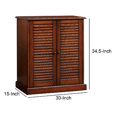 Double Door Solid Wood Shoe Cabinet with Blocked Panel Feet, Brown