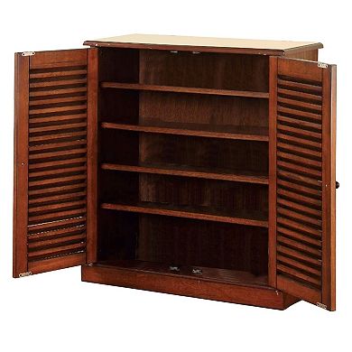 Double Door Solid Wood Shoe Cabinet with Blocked Panel Feet, Brown